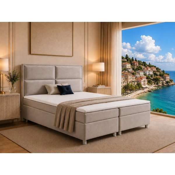 Best for Home Boxspringbett mit Bettkasten Doppelbett mit Stauraum & Topper 7-Zonen Komfort (Polsterbett Doppelbett Boxbett mit gepolstertes Kopfteil, versch. G