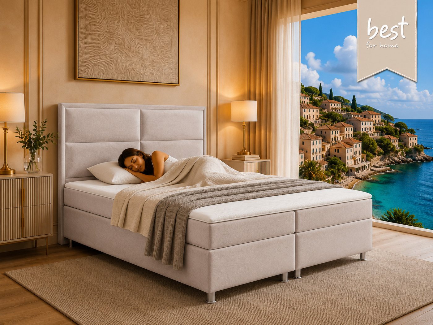 Best for Home Boxspringbett mit Bettkasten Doppelbett mit Stauraum & Topper 7-Zonen Komfort (Polsterbett Doppelbett Boxbett mit gepolstertes Kopfteil, versch. G – Bild 2 von 5