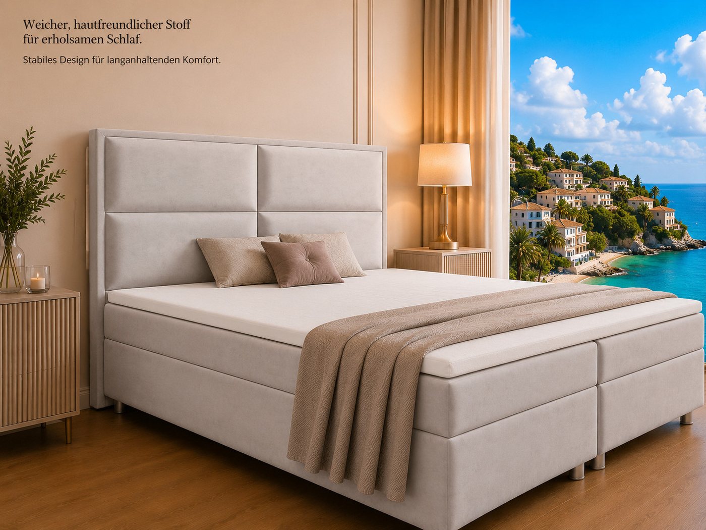 Best for Home Boxspringbett mit Bettkasten Doppelbett mit Stauraum & Topper 7-Zonen Komfort (Polsterbett Doppelbett Boxbett mit gepolstertes Kopfteil, versch. G – Bild 4 von 5