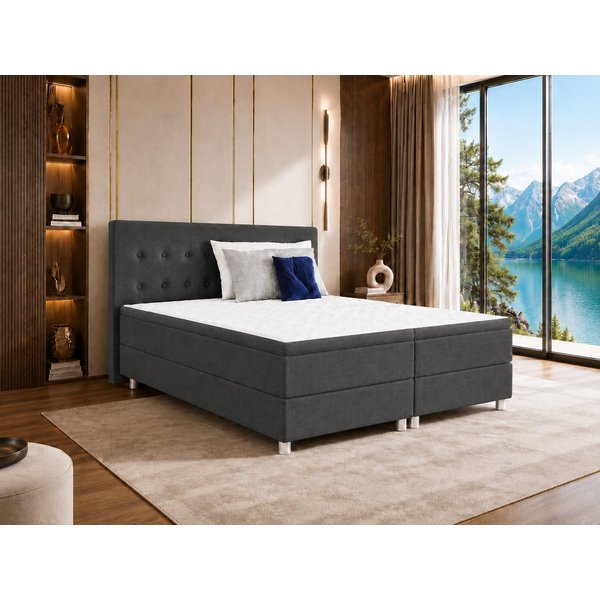 Best for Home Boxspringbett mit gepolstertem Kopfteil, komfortabler Bonnell-Matratze & 5 cm Topper (Boxspringbett-Set mit Matratze und Topper, 1-St., 90x200 120