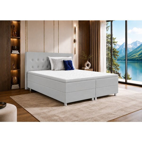 Best for Home Boxspringbett mit gepolstertem Kopfteil, komfortabler Bonnell-Matratze & 5 cm Topper (Boxspringbett-Set mit Matratze und Topper, 1-St., 90x200 120