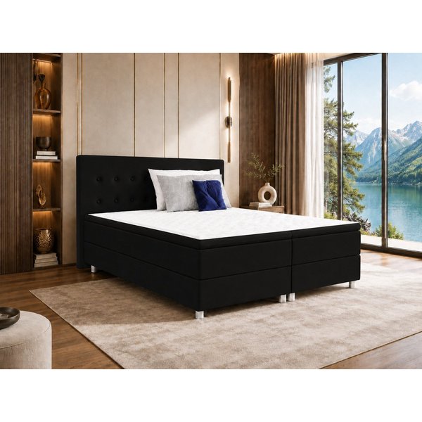 Best for Home Boxspringbett mit gepolstertem Kopfteil, komfortabler Bonnell-Matratze & 5 cm Topper (Boxspringbett-Set mit Matratze und Topper, 1-St., 90x200 120