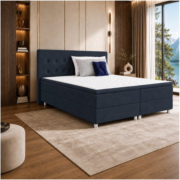 Best for Home Boxspringbett mit gepolstertem Kopfteil, komfortabler Bonnell-Matratze & 5 cm Topper (Boxspringbett-Set mit Matratze und Topper, 1-St., 90x200 120