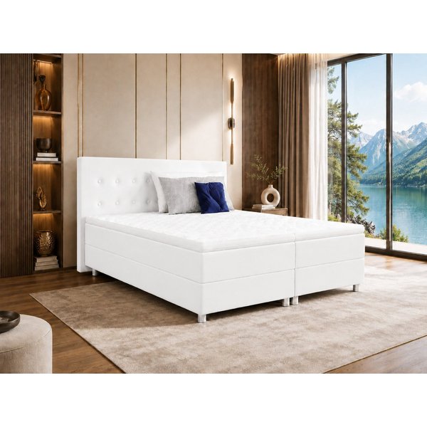 Best for Home Boxspringbett mit gepolstertem Kopfteil, komfortabler Bonnell-Matratze & 5 cm Topper (Boxspringbett-Set mit Matratze und Topper, 1-St., 90x200 120