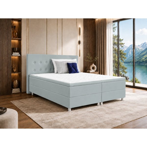 Best for Home Boxspringbett mit gepolstertem Kopfteil, komfortabler Bonnell-Matratze & 5 cm Topper (Boxspringbett-Set mit Matratze und Topper, 1-St., 90x200 120
