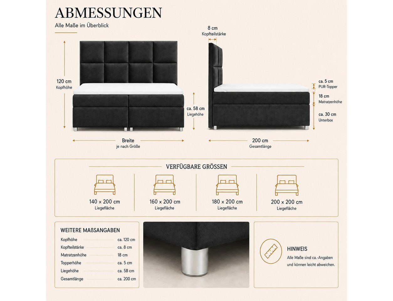 Best for Home Boxspringbett mit Stauraum Doppelbett Trinity K-2 mit 7-Zonen Komfort Topper (Polsterbett Doppelbett Boxbett mit gepolstertes Kopfteil, versch. Gr – Bild 5 von 5