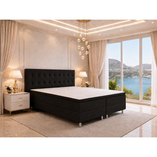Best for Home Boxspringbett Neo Boxspring bett – 7-Zonen Bonnell Matratze mit Topper, Schwarz (Komplettbett, 6-St., 140x200 160x200 180x200 200x200 cm), TOP Pre