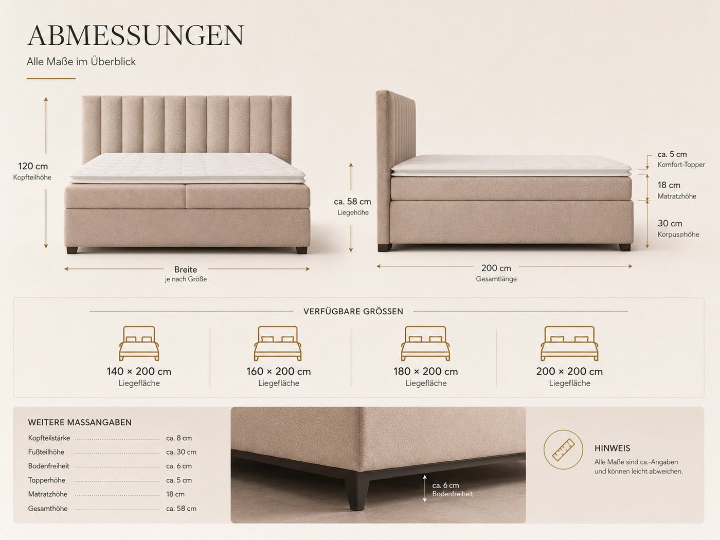 Best for Home Boxspringbett Trinity K-10 mit Stauraum, Bonellmatratze & Komfort Topper H3 (Boxspringbett-Set, 1-St., 140x200 160x200 180x200 200x200 cm), Ergono – Bild 4 von 5