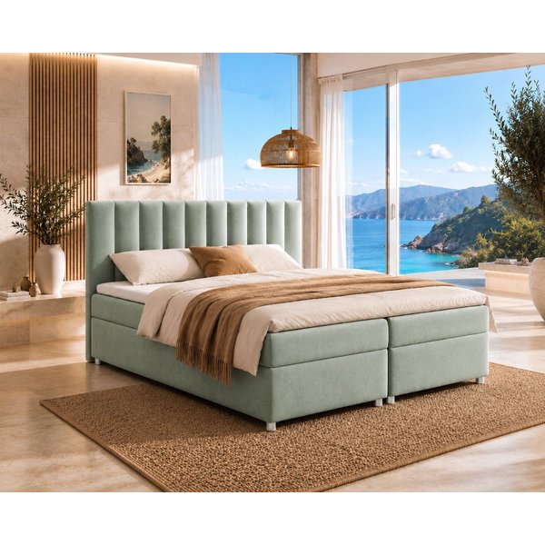 Best for Home Boxspringbett Trinity K-10 mit zwei Bettkästen & 7-Zonen Komfort-Topper (Doppelbett mit Stauraum, Federkernmatratze, gepolstertes Kopfteil, Doppel