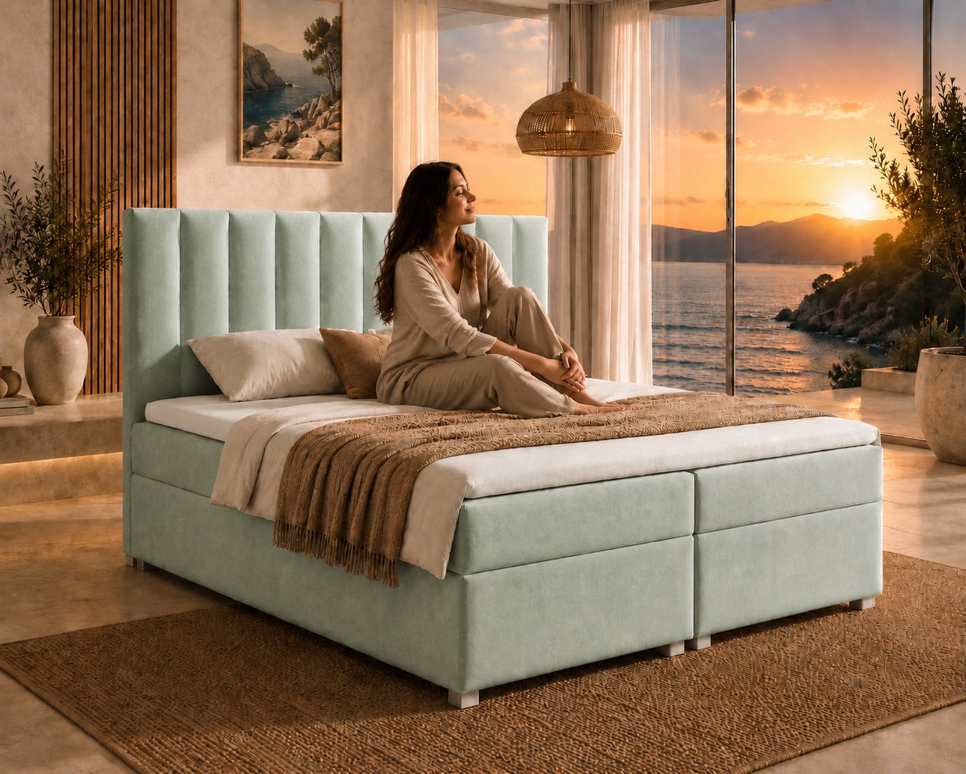 Best for Home Boxspringbett Trinity K-10 mit zwei Bettkästen & 7-Zonen Komfort-Topper (Doppelbett mit Stauraum, Federkernmatratze, gepolstertes Kopfteil, Doppel – Bild 3 von 5