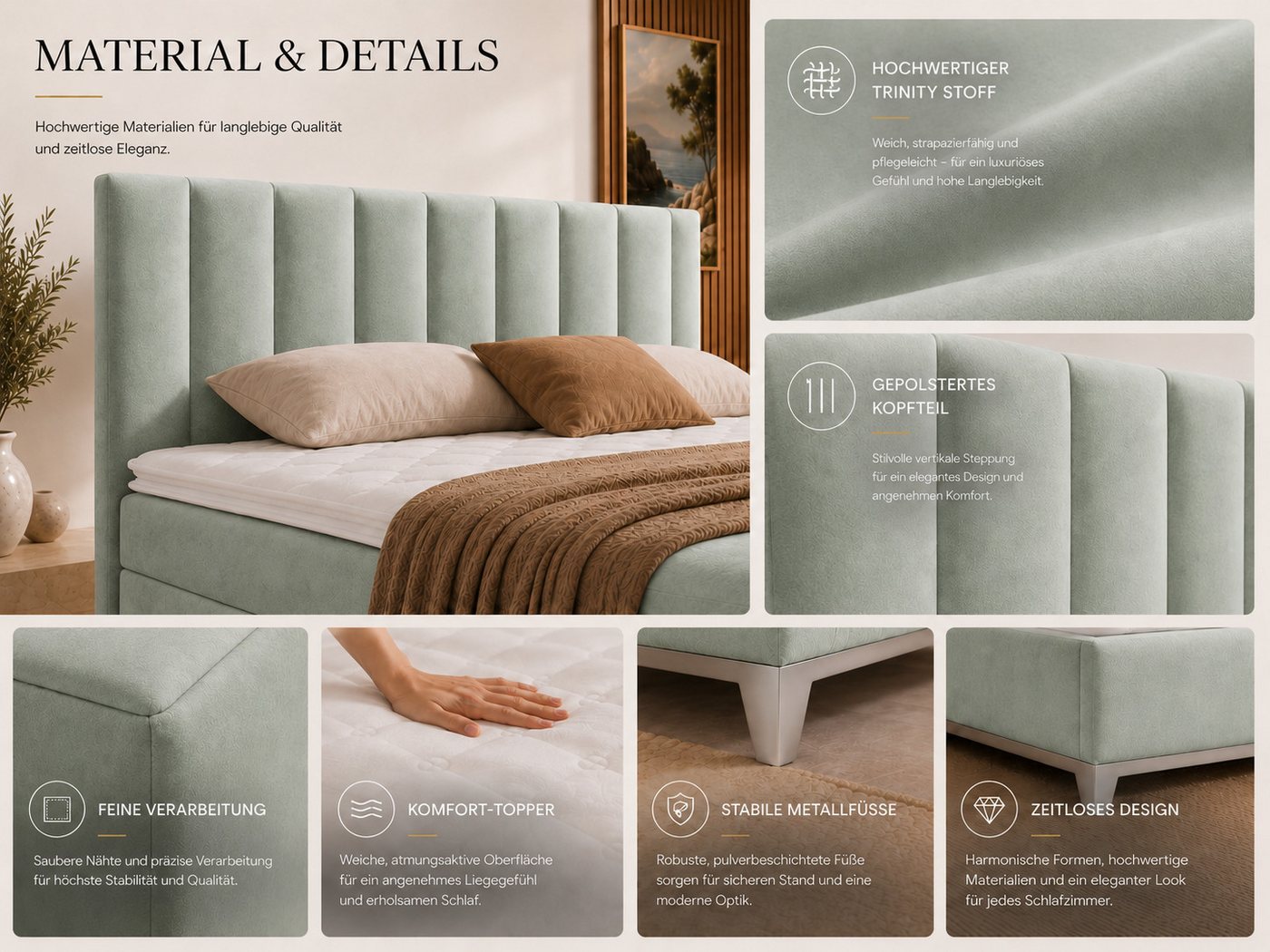 Best for Home Boxspringbett Trinity K-10 mit zwei Bettkästen & 7-Zonen Komfort-Topper (Doppelbett mit Stauraum, Federkernmatratze, gepolstertes Kopfteil, Doppel – Bild 4 von 5