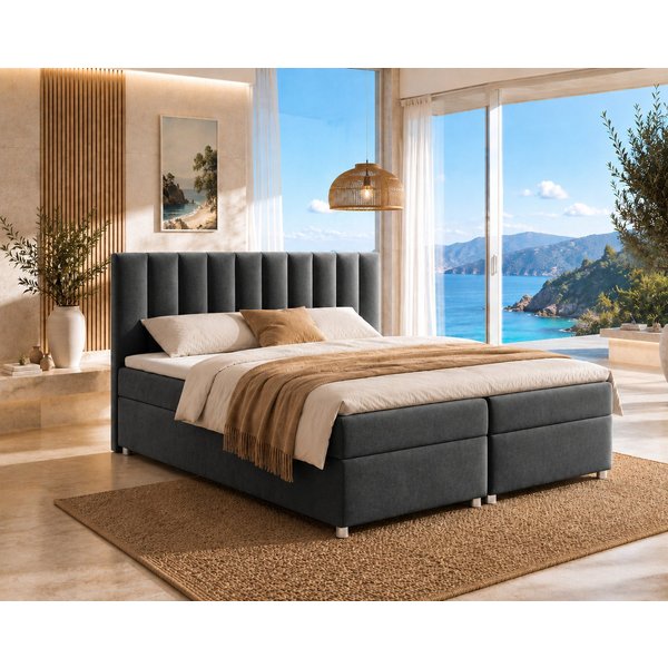 Best for Home Boxspringbett Trinity K-10 mit zwei Bettkästen & 7-Zonen Komfort-Topper (Doppelbett mit Stauraum, Federkernmatratze, gepolstertes Kopfteil, Doppel