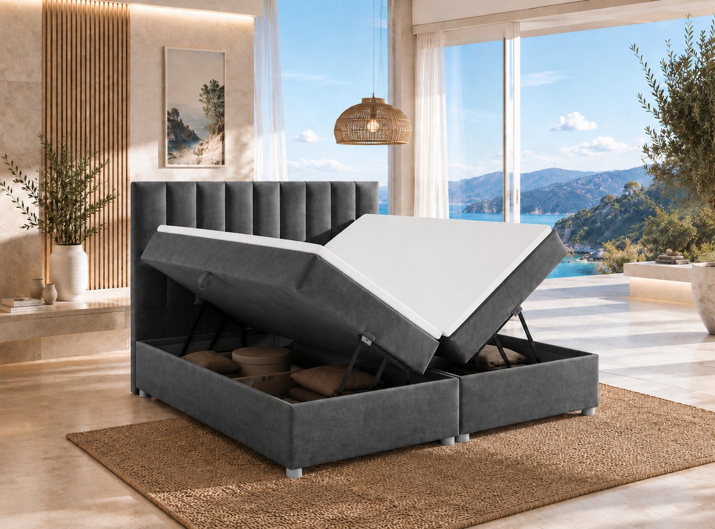 Best for Home Boxspringbett Trinity K-10 mit zwei Bettkästen & 7-Zonen Komfort-Topper (Doppelbett mit Stauraum, Federkernmatratze, gepolstertes Kopfteil, Doppel – Bild 2 von 5