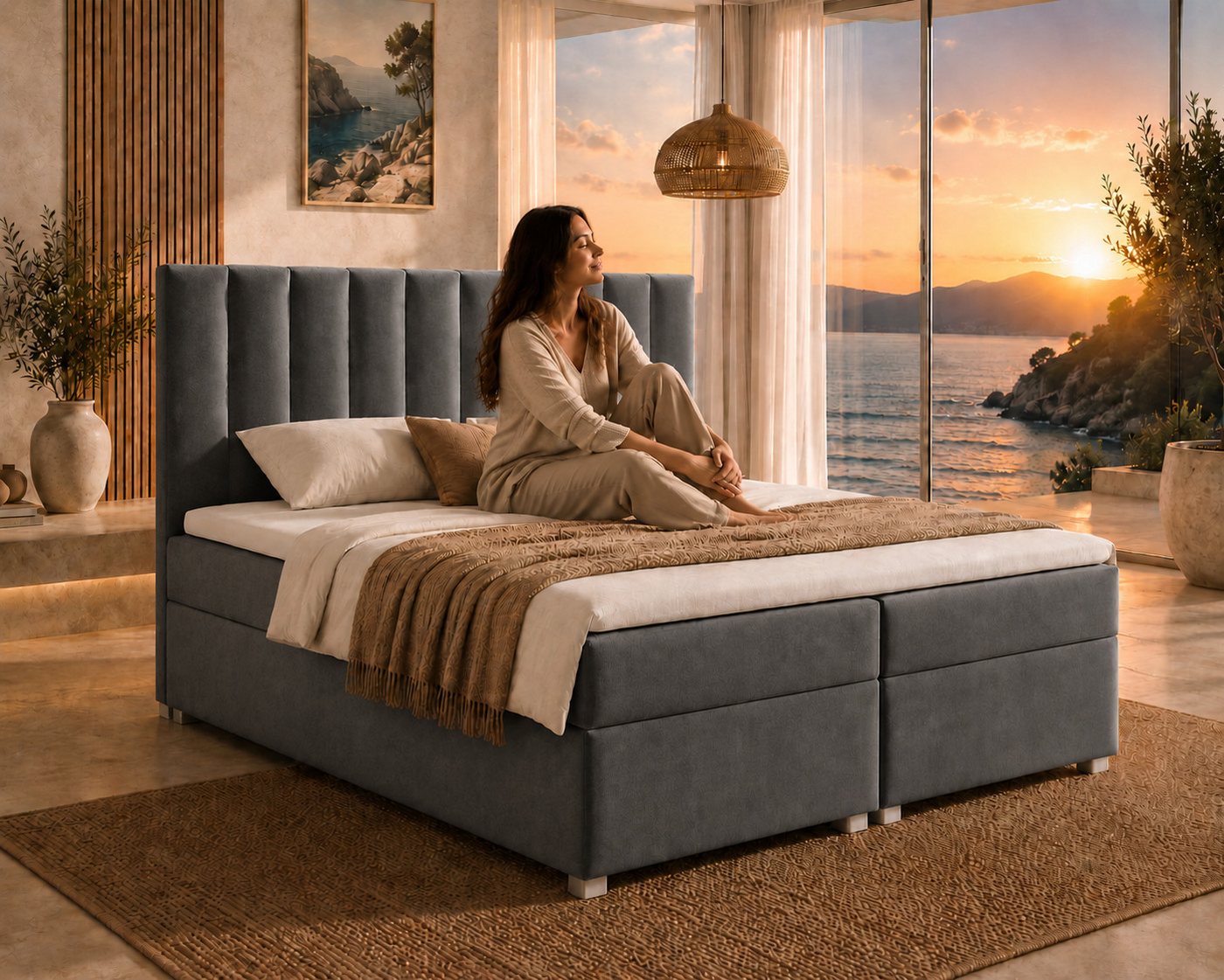 Best for Home Boxspringbett Trinity K-10 mit zwei Bettkästen & 7-Zonen Komfort-Topper (Doppelbett mit Stauraum, Federkernmatratze, gepolstertes Kopfteil, Doppel – Bild 3 von 5