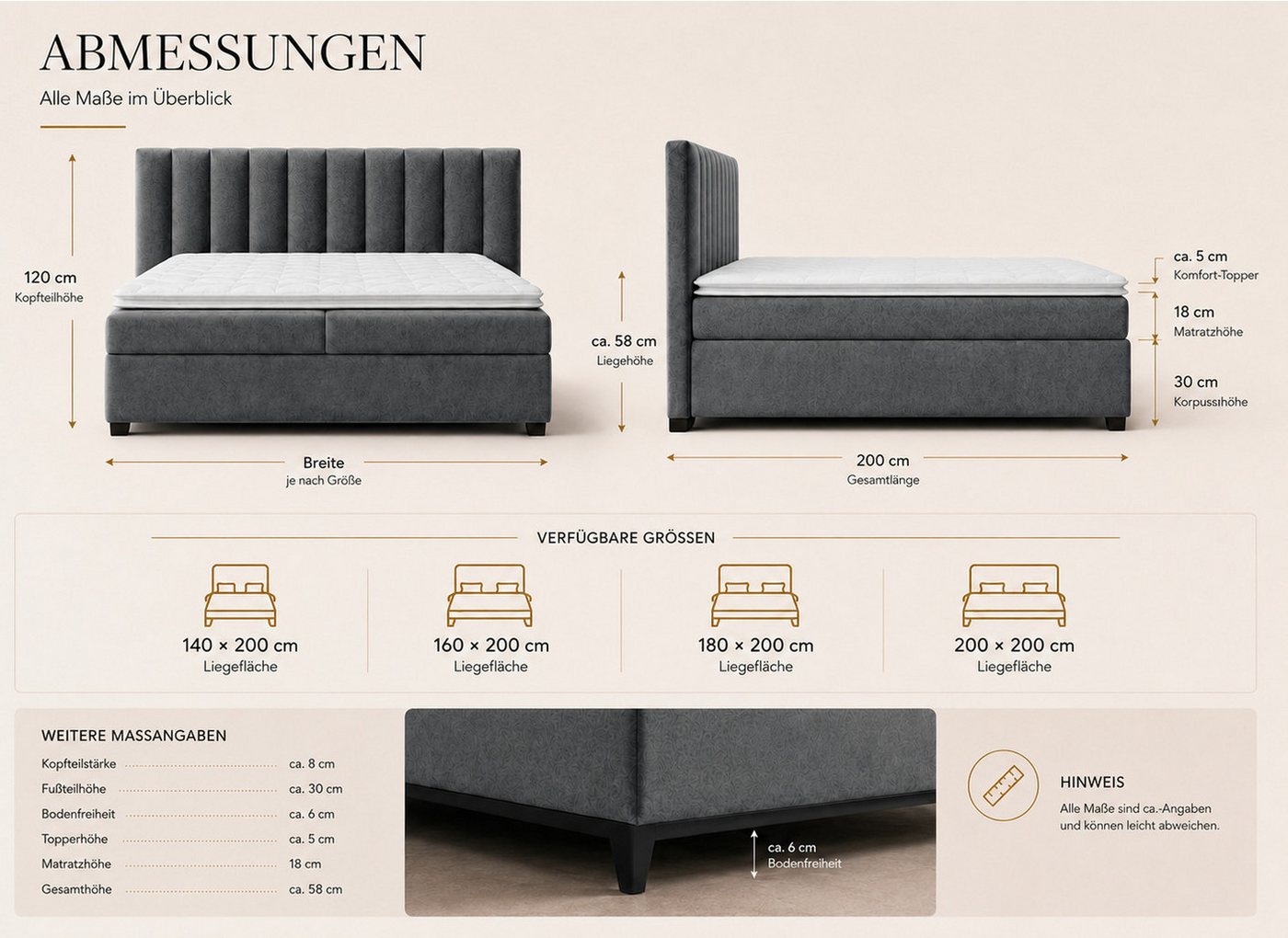 Best for Home Boxspringbett Trinity K-10 mit zwei Bettkästen & 7-Zonen Komfort-Topper (Doppelbett mit Stauraum, Federkernmatratze, gepolstertes Kopfteil, Doppel – Bild 5 von 5