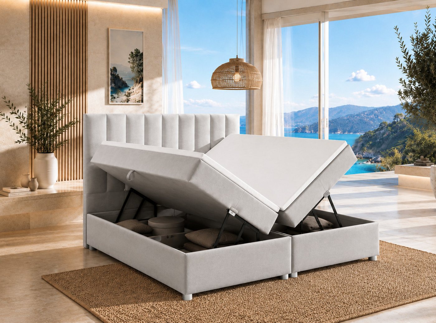 Best for Home Boxspringbett Trinity K-10 mit zwei Bettkästen & 7-Zonen Komfort-Topper (Doppelbett mit Stauraum, Federkernmatratze, gepolstertes Kopfteil, Doppel – Bild 2 von 5