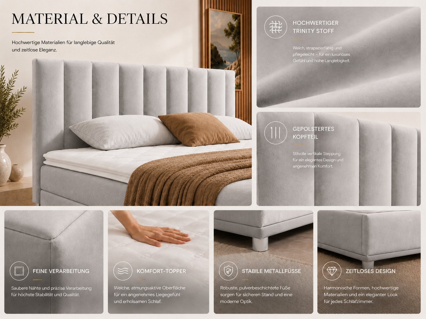 Best for Home Boxspringbett Trinity K-10 mit zwei Bettkästen & 7-Zonen Komfort-Topper (Doppelbett mit Stauraum, Federkernmatratze, gepolstertes Kopfteil, Doppel – Bild 4 von 5