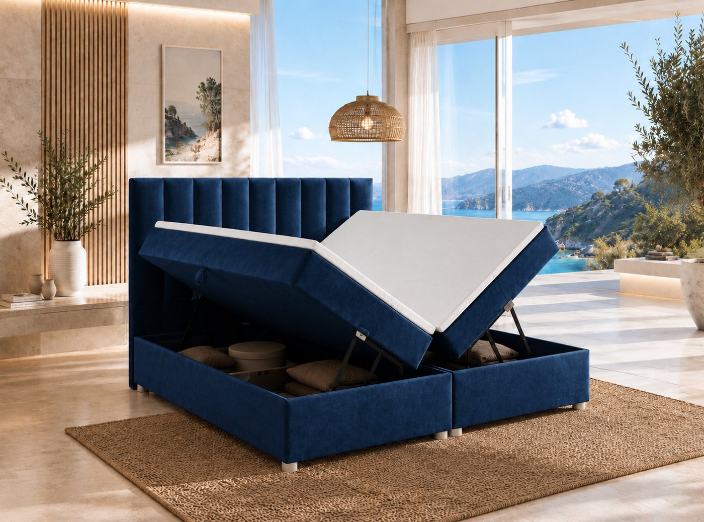 Best for Home Boxspringbett Trinity K-10 mit zwei Bettkästen & 7-Zonen Komfort-Topper (Doppelbett mit Stauraum, Federkernmatratze, gepolstertes Kopfteil, Doppel – Bild 2 von 5