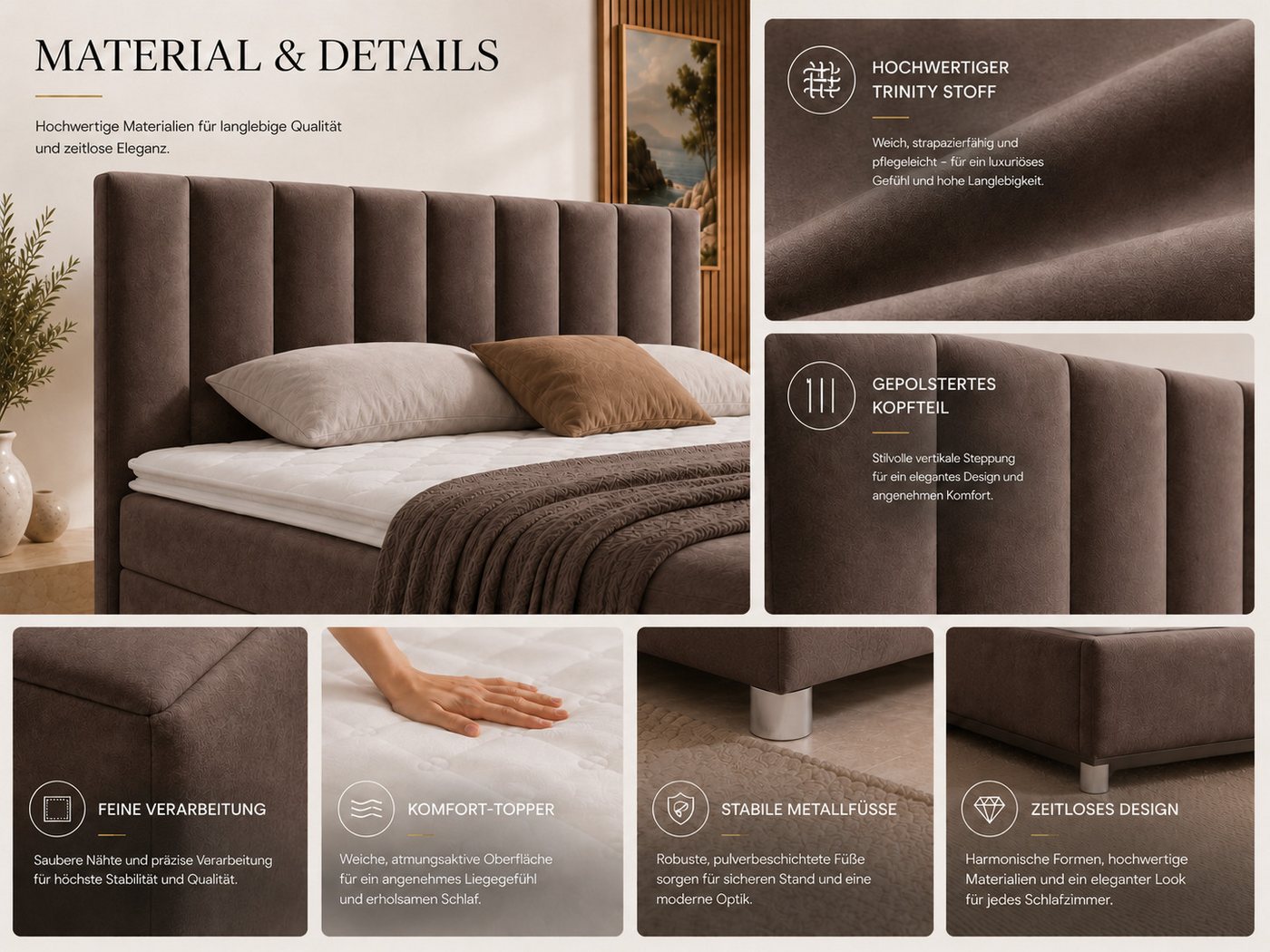 Best for Home Boxspringbett Trinity K-10 mit zwei Bettkästen & 7-Zonen Komfort-Topper (Doppelbett mit Stauraum, Federkernmatratze, gepolstertes Kopfteil, Doppel – Bild 4 von 5