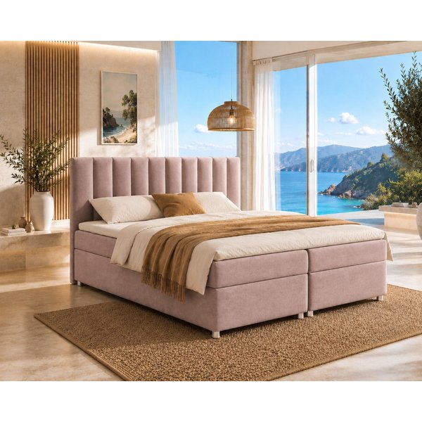 Best for Home Boxspringbett Trinity K-10 mit zwei Bettkästen & 7-Zonen Komfort-Topper (Doppelbett mit Stauraum, Federkernmatratze, gepolstertes Kopfteil, Doppel