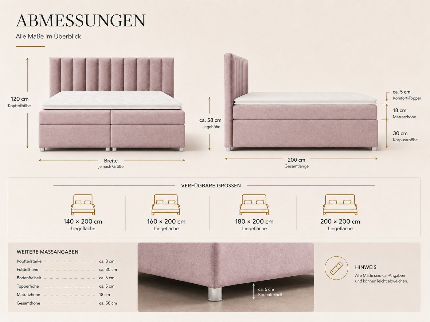 Best for Home Boxspringbett Trinity K-10 mit zwei Bettkästen & 7-Zonen Komfort-Topper (Doppelbett mit Stauraum, Federkernmatratze, gepolstertes Kopfteil, Doppel – Bild 5 von 5