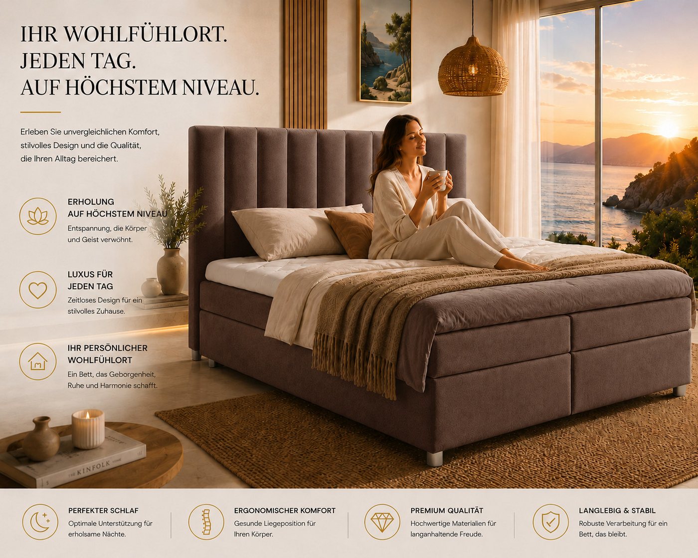 Best for Home Boxspringbett Trinity K-10 mit zwei Bettkästen & 7-Zonen Komfort-Topper (Boxspringbett mit Matratze & Topper, 1-St., 140x200 160x200 180x200 200x2 – Bild 4 von 5