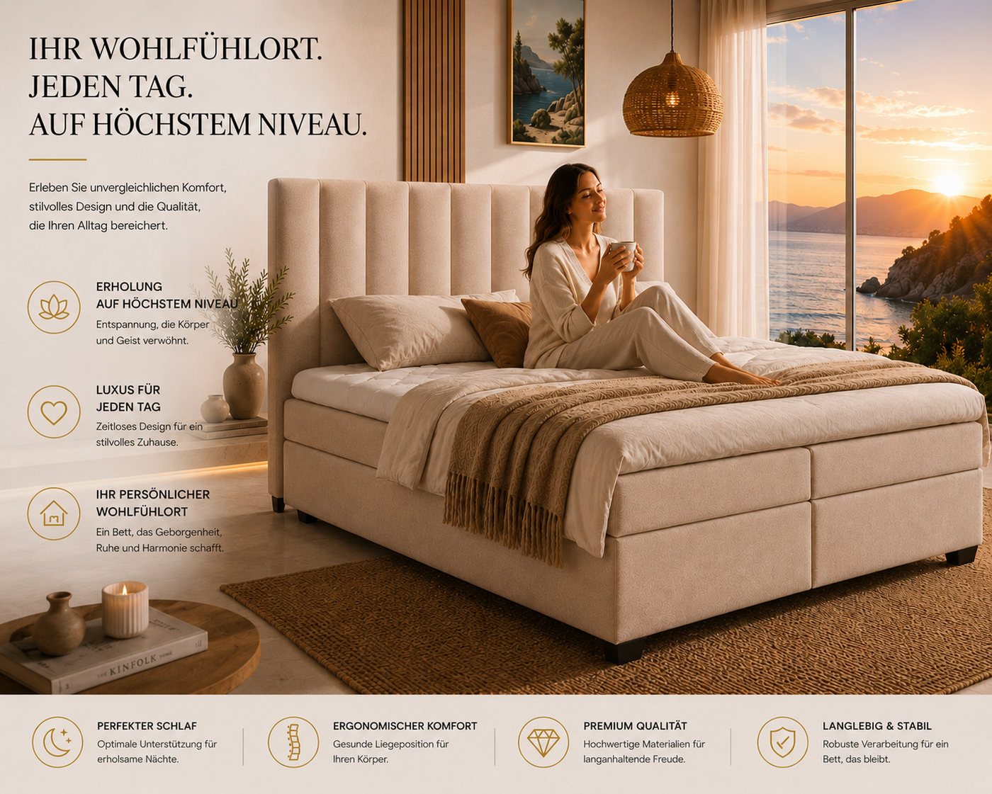 Best for Home Boxspringbett Trinity K-10 mit zwei Bettkästen & 7-Zonen Komfort-Topper (Boxspringbett Set, 1-St., 140x200 160x200 180x200 200x200 cm), 7-Zonen-Bo – Bild 4 von 5