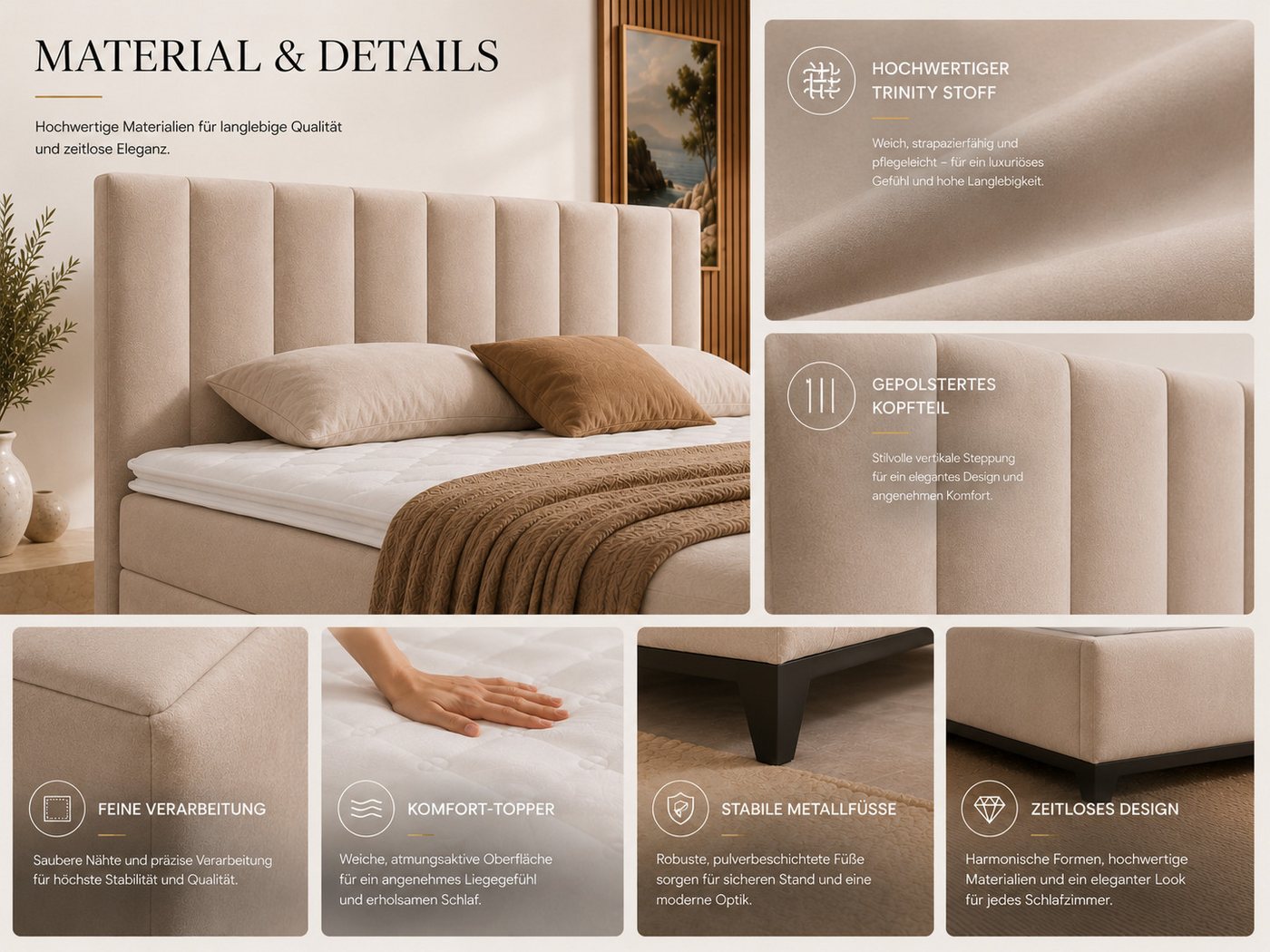Best for Home Boxspringbett Trinity K-10 mit zwei Bettkästen & 7-Zonen Komfort-Topper (Boxspringbett Set, 1-St., 140x200 160x200 180x200 200x200 cm), 7-Zonen-Bo – Bild 5 von 5