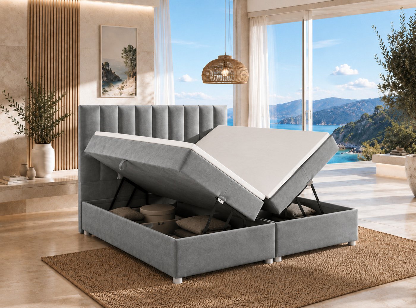 Best for Home Boxspringbett Trinity K-10 mit zwei Bettkästen & 7-Zonen Komfort-Topper (Doppelbett mit Stauraum, Federkernmatratze, gepolstertes Kopfteil, Doppel – Bild 2 von 5