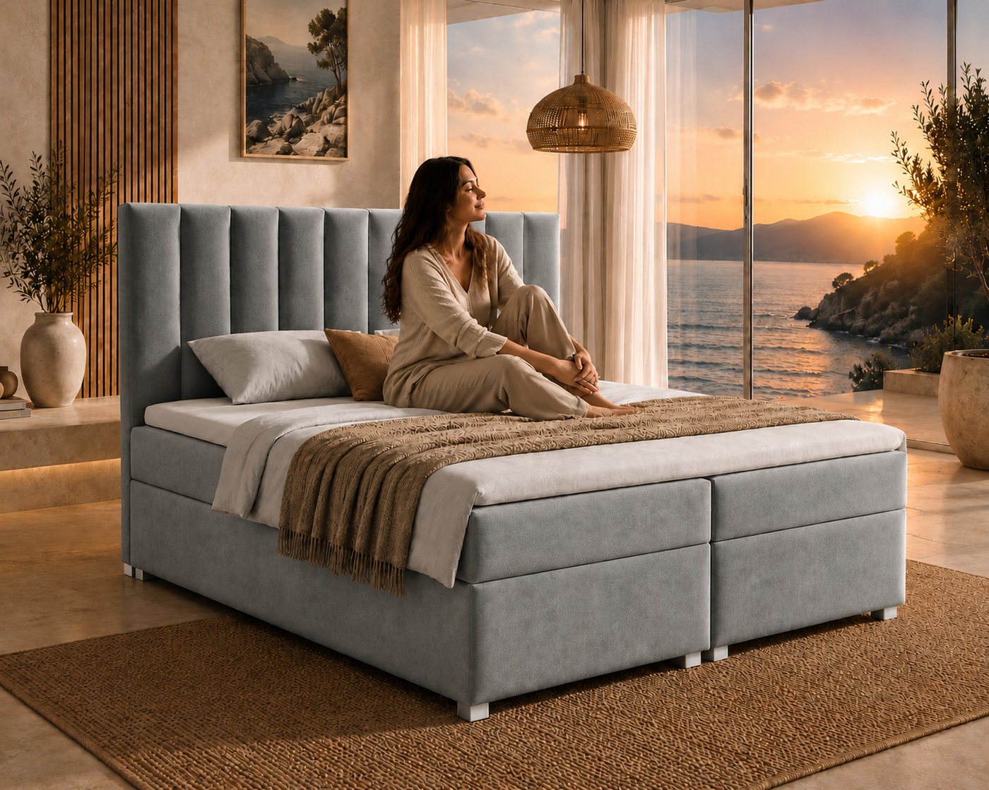Best for Home Boxspringbett Trinity K-10 mit zwei Bettkästen & 7-Zonen Komfort-Topper (Doppelbett mit Stauraum, Federkernmatratze, gepolstertes Kopfteil, Doppel – Bild 3 von 5