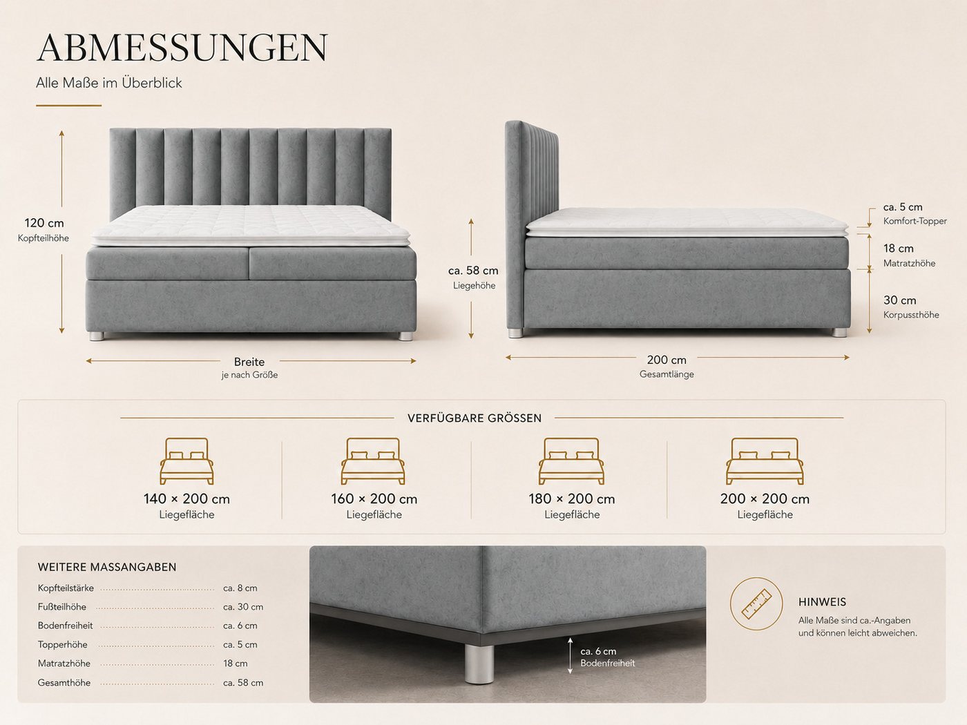 Best for Home Boxspringbett Trinity K-10 mit zwei Bettkästen & 7-Zonen Komfort-Topper (Doppelbett mit Stauraum, Federkernmatratze, gepolstertes Kopfteil, Doppel – Bild 5 von 5