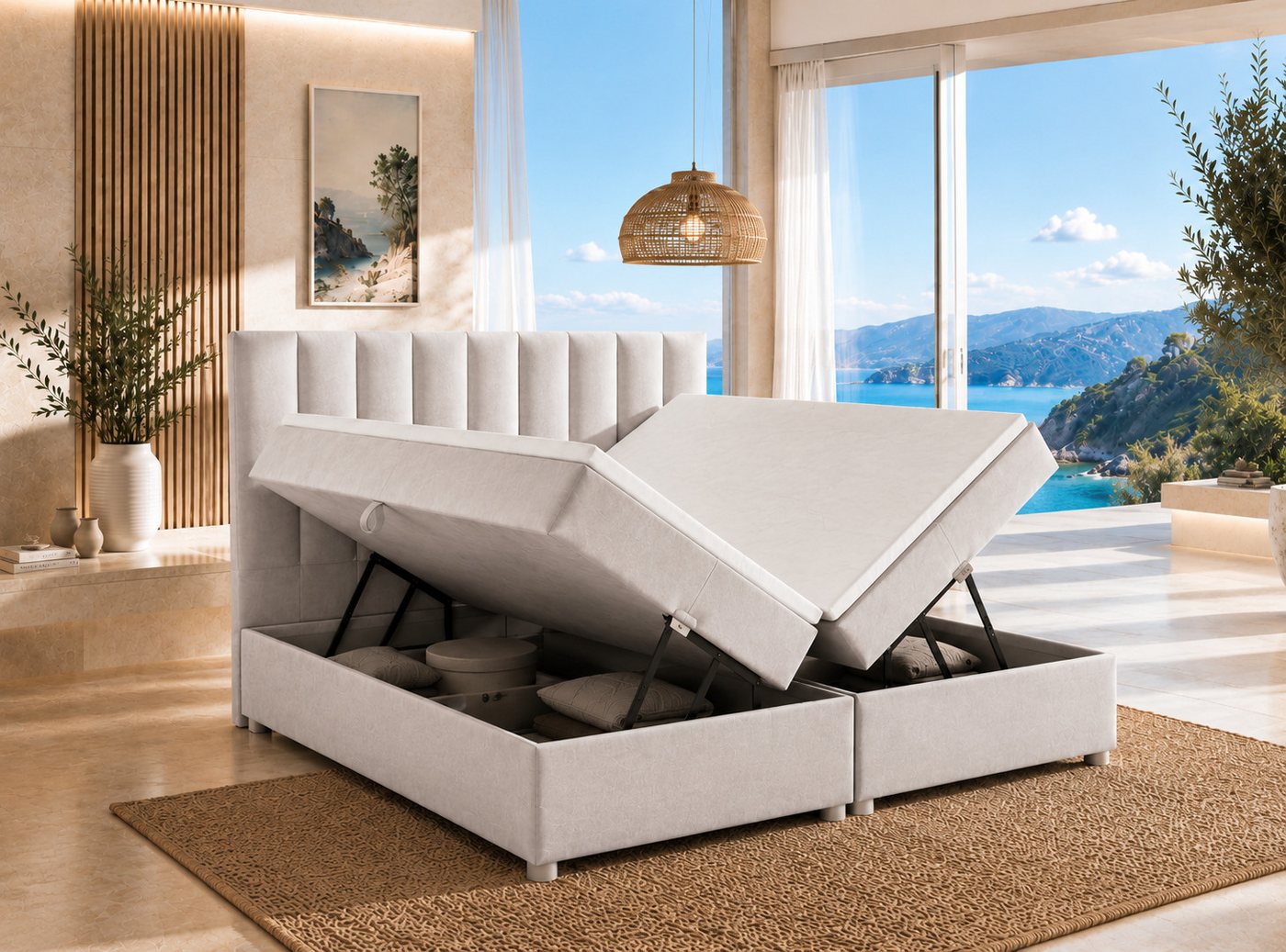 Best for Home Boxspringbett Trinity K-10 mit zwei Bettkästen & 7-Zonen Komfort-Topper (Doppelbett mit Stauraum, Federkernmatratze, gepolstertes Kopfteil, Doppel – Bild 2 von 5