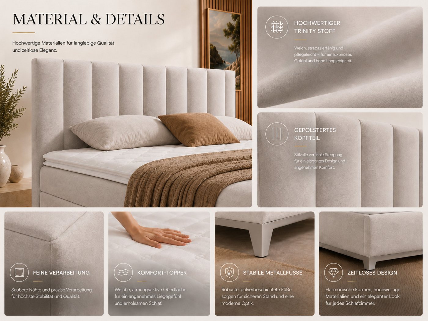 Best for Home Boxspringbett Trinity K-10 mit zwei Bettkästen & 7-Zonen Komfort-Topper (Doppelbett mit Stauraum, Federkernmatratze, gepolstertes Kopfteil, Doppel – Bild 4 von 5
