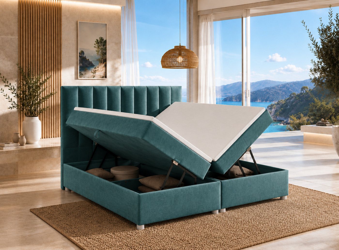 Best for Home Boxspringbett Trinity K-10 mit zwei Bettkästen & 7-Zonen Komfort-Topper (Doppelbett mit Stauraum, Federkernmatratze, gepolstertes Kopfteil, Doppel – Bild 2 von 5