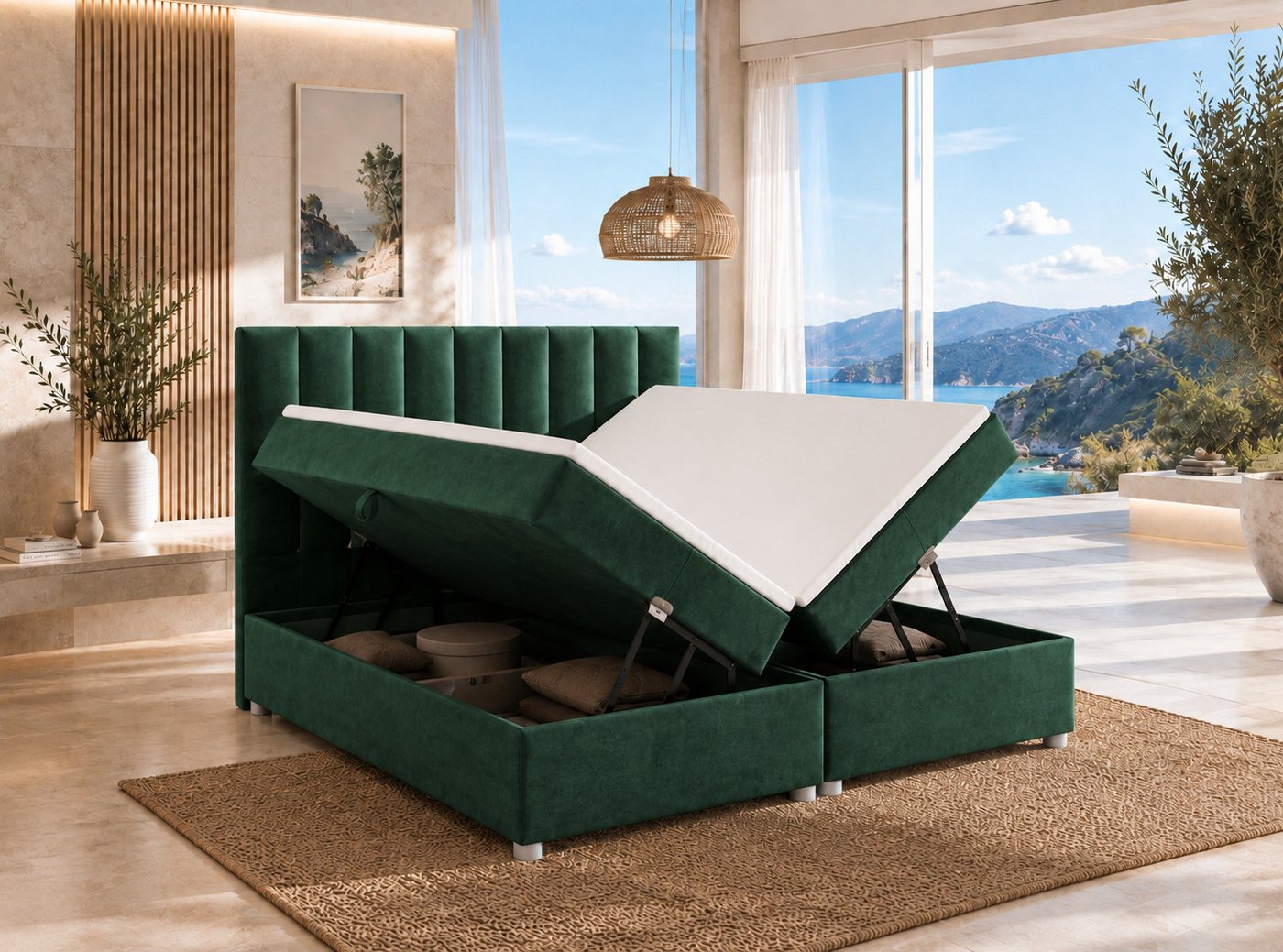 Best for Home Boxspringbett Trinity K-10 mit zwei Bettkästen & 7-Zonen Komfort-Topper (Doppelbett mit Stauraum, Federkernmatratze, gepolstertes Kopfteil, Doppel – Bild 2 von 5