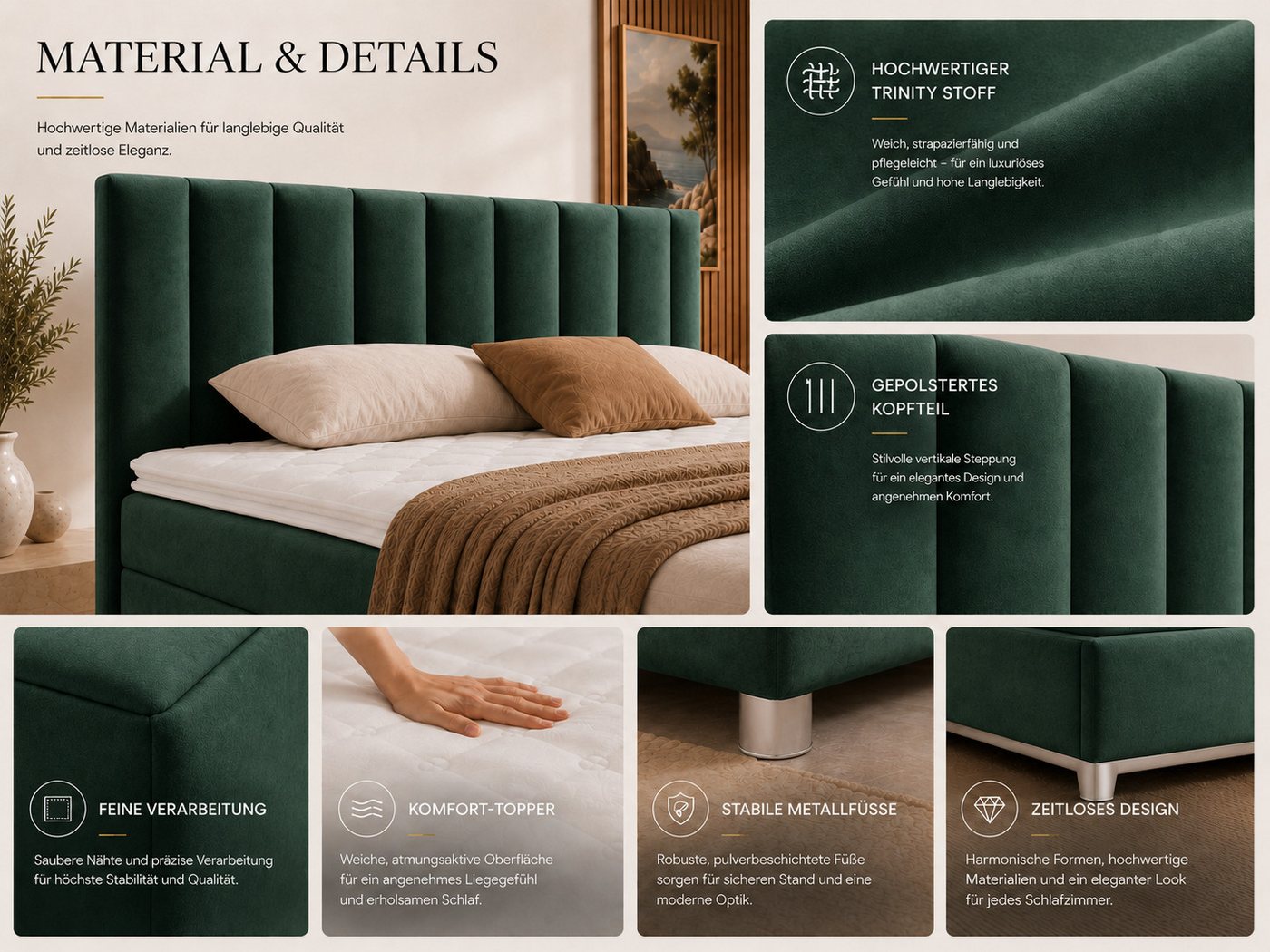 Best for Home Boxspringbett Trinity K-10 mit zwei Bettkästen & 7-Zonen Komfort-Topper (Doppelbett mit Stauraum, Federkernmatratze, gepolstertes Kopfteil, Doppel – Bild 4 von 5