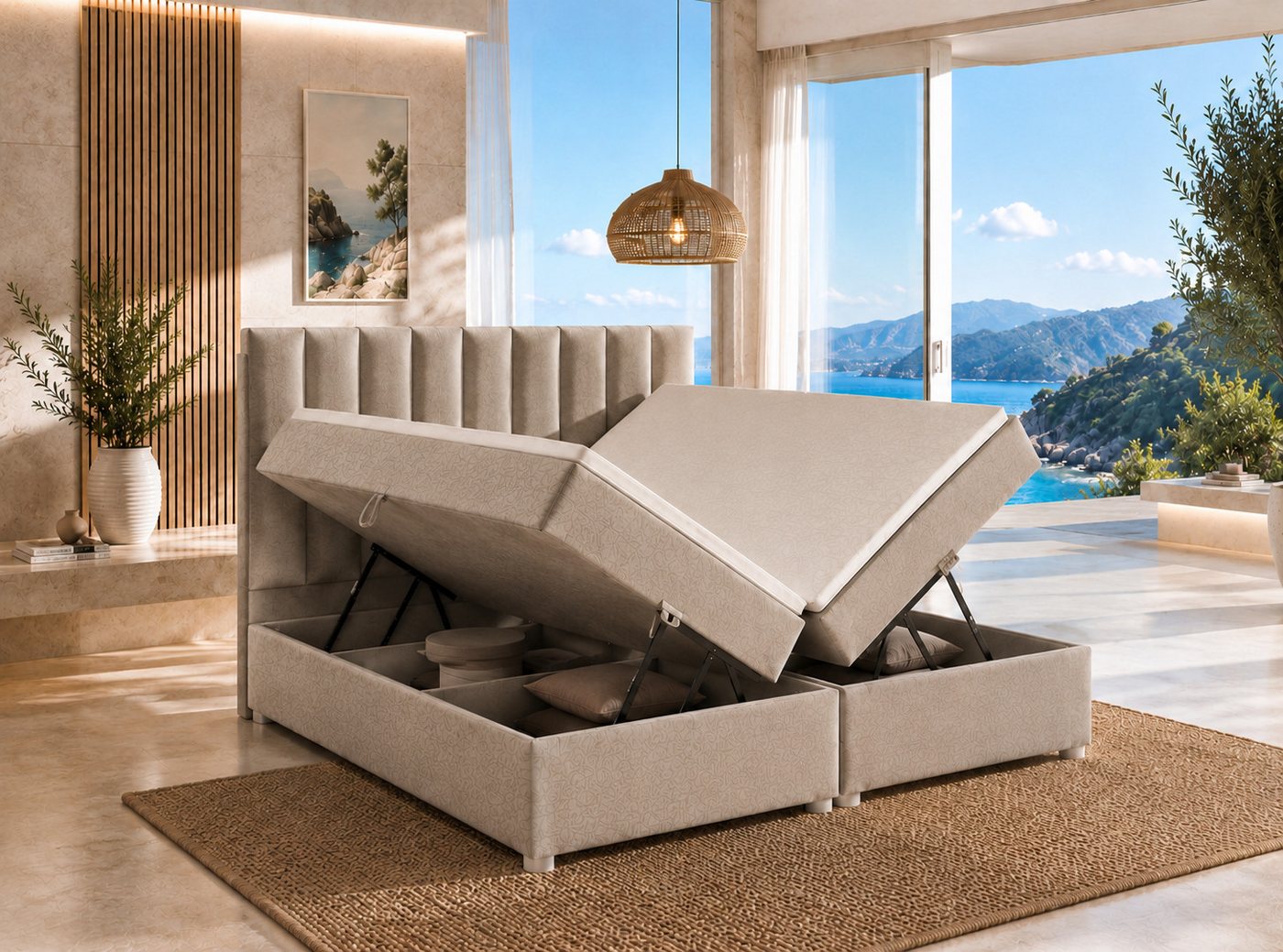 Best for Home Boxspringbett Trinity K-10 mit zwei Bettkästen & 7-Zonen Komfort-Topper (Doppelbett mit Stauraum, Federkernmatratze, gepolstertes Kopfteil, Doppel – Bild 2 von 5