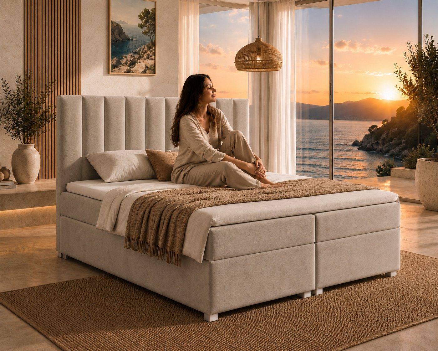 Best for Home Boxspringbett Trinity K-10 mit zwei Bettkästen & 7-Zonen Komfort-Topper (Doppelbett mit Stauraum, Federkernmatratze, gepolstertes Kopfteil, Doppel – Bild 3 von 5