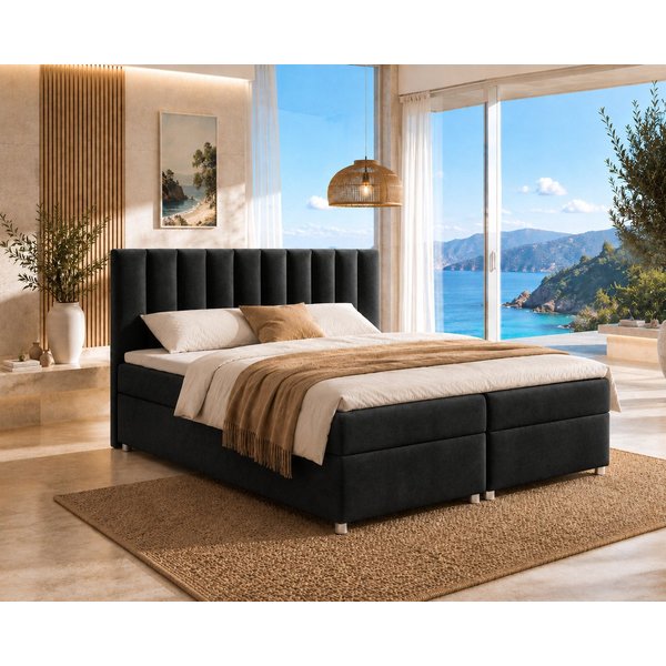 Best for Home Boxspringbett Trinity K-10 mit zwei Bettkästen & 7-Zonen Komfort-Topper (Doppelbett mit Stauraum, Federkernmatratze, gepolstertes Kopfteil, Doppel