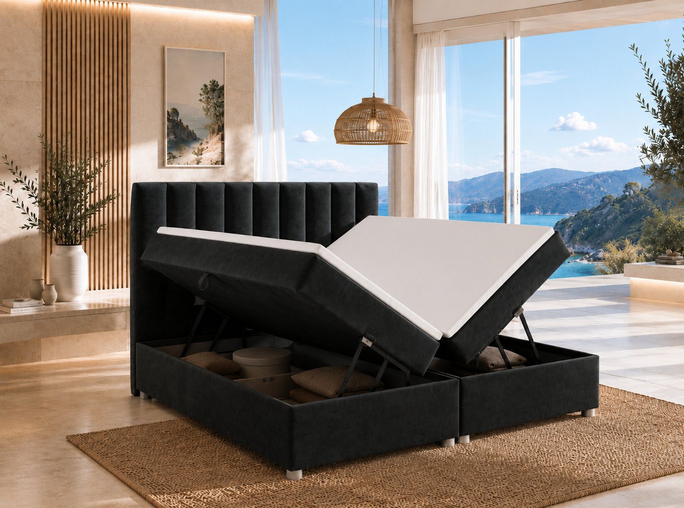 Best for Home Boxspringbett Trinity K-10 mit zwei Bettkästen & 7-Zonen Komfort-Topper (Doppelbett mit Stauraum, Federkernmatratze, gepolstertes Kopfteil, Doppel – Bild 2 von 5