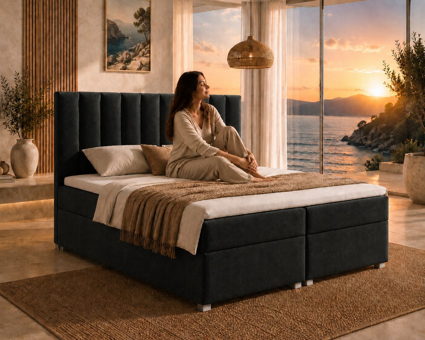 Best for Home Boxspringbett Trinity K-10 mit zwei Bettkästen & 7-Zonen Komfort-Topper (Doppelbett mit Stauraum, Federkernmatratze, gepolstertes Kopfteil, Doppel – Bild 3 von 5
