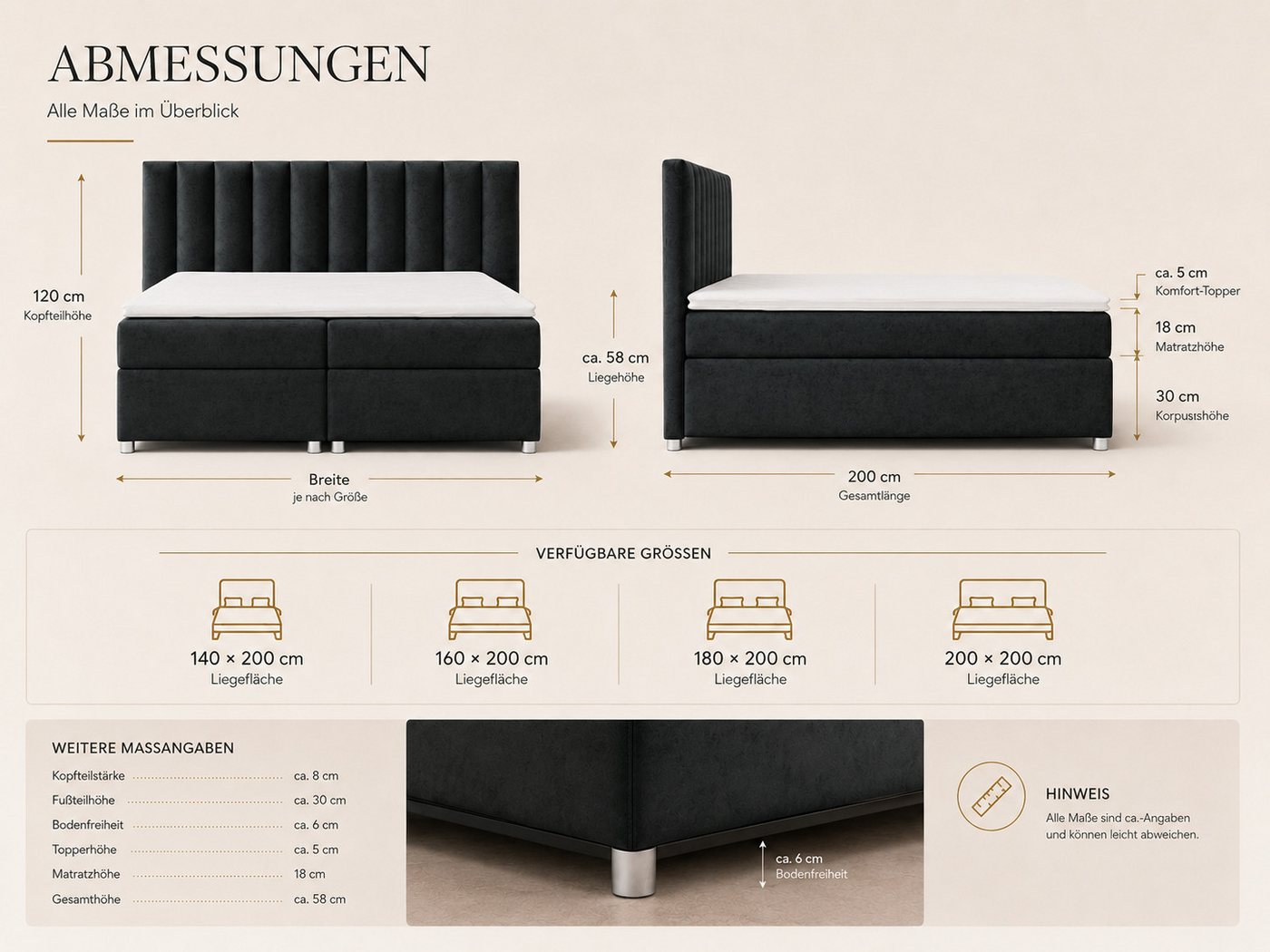 Best for Home Boxspringbett Trinity K-10 mit zwei Bettkästen & 7-Zonen Komfort-Topper (Doppelbett mit Stauraum, Federkernmatratze, gepolstertes Kopfteil, Doppel – Bild 5 von 5