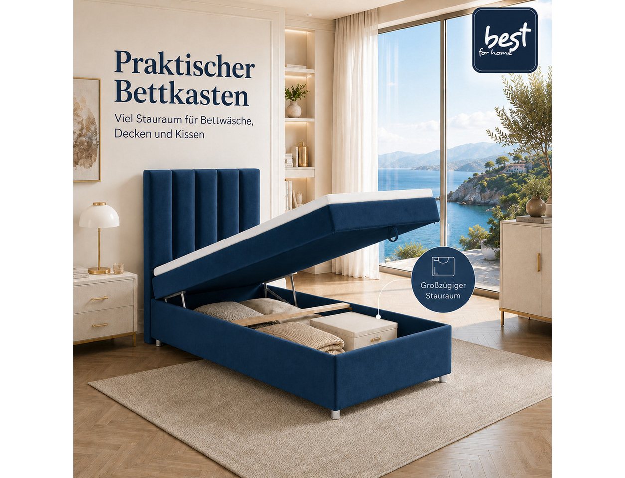 Best for Home Boxspringbett Trinity K-10 Single mit Bettkasten – 7-Zonen Matratze & Komfort-Topper (Bettset, 70x200 80x200 90x200 100x200 cm), Handwerksqualität – Bild 2 von 5