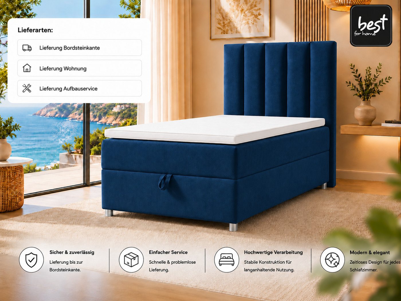 Best for Home Boxspringbett Trinity K-10 Single mit Bettkasten – 7-Zonen Matratze & Komfort-Topper (Bettset, 70x200 80x200 90x200 100x200 cm), Handwerksqualität – Bild 5 von 5