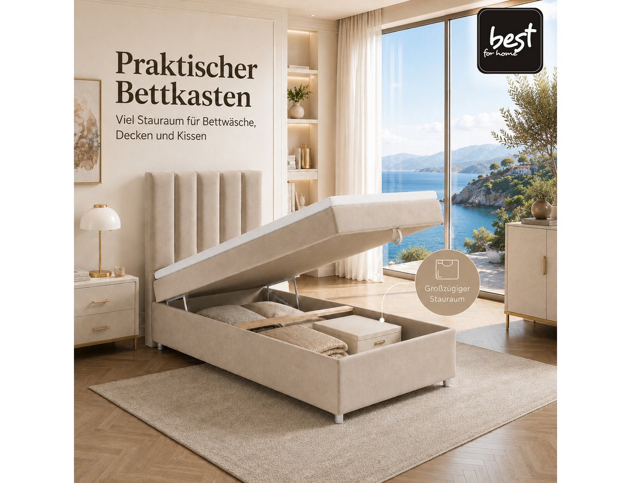 Best for Home Boxspringbett Trinity K-10 Single mit Bettkasten – 7-Zonen Matratze & Komfort-Topper (Bettset, 70x200 80x200 90x200 100x200 cm), Handwerksqualität – Bild 2 von 5