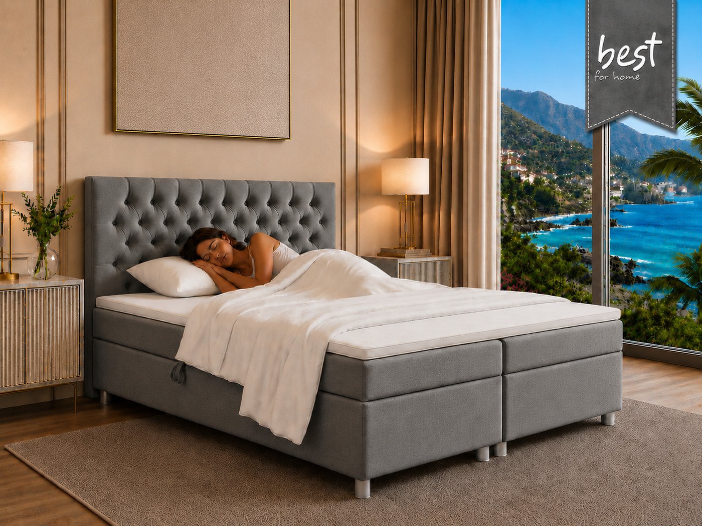 Best for Home Boxspringbett Trinity K-14 mit 7-Zonen-Matratze und Stauraum (Boxspringbett-Set, 1-St., Boxspringbett-Set inklusive Matratze, Topper und Bettkäste – Bild 2 von 5