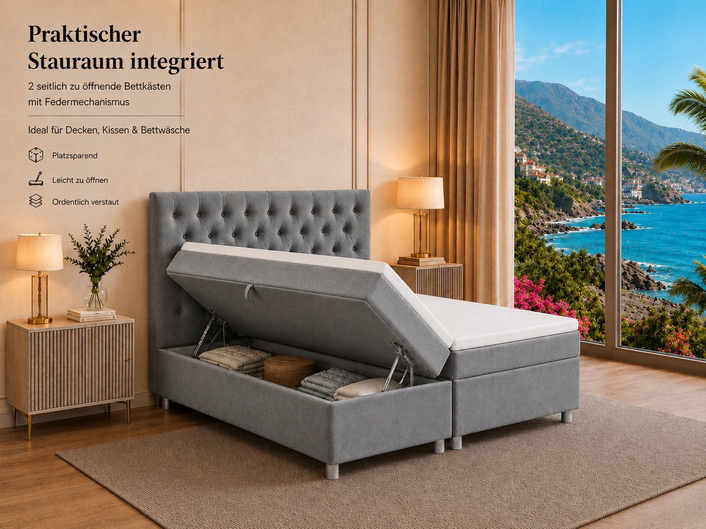 Best for Home Boxspringbett Trinity K-14 mit 7-Zonen-Matratze und Stauraum (Boxspringbett-Set, 1-St., Boxspringbett-Set inklusive Matratze, Topper und Bettkäste – Bild 5 von 5