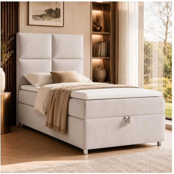 Best for Home Boxspringbett Trinity K-2 mit Bettkasten & Topper – Komfort & Stauraum (Einzelbett, Hotelbett, Polsterbett gepolstertes Kopfteil, Jugendbett, Kind