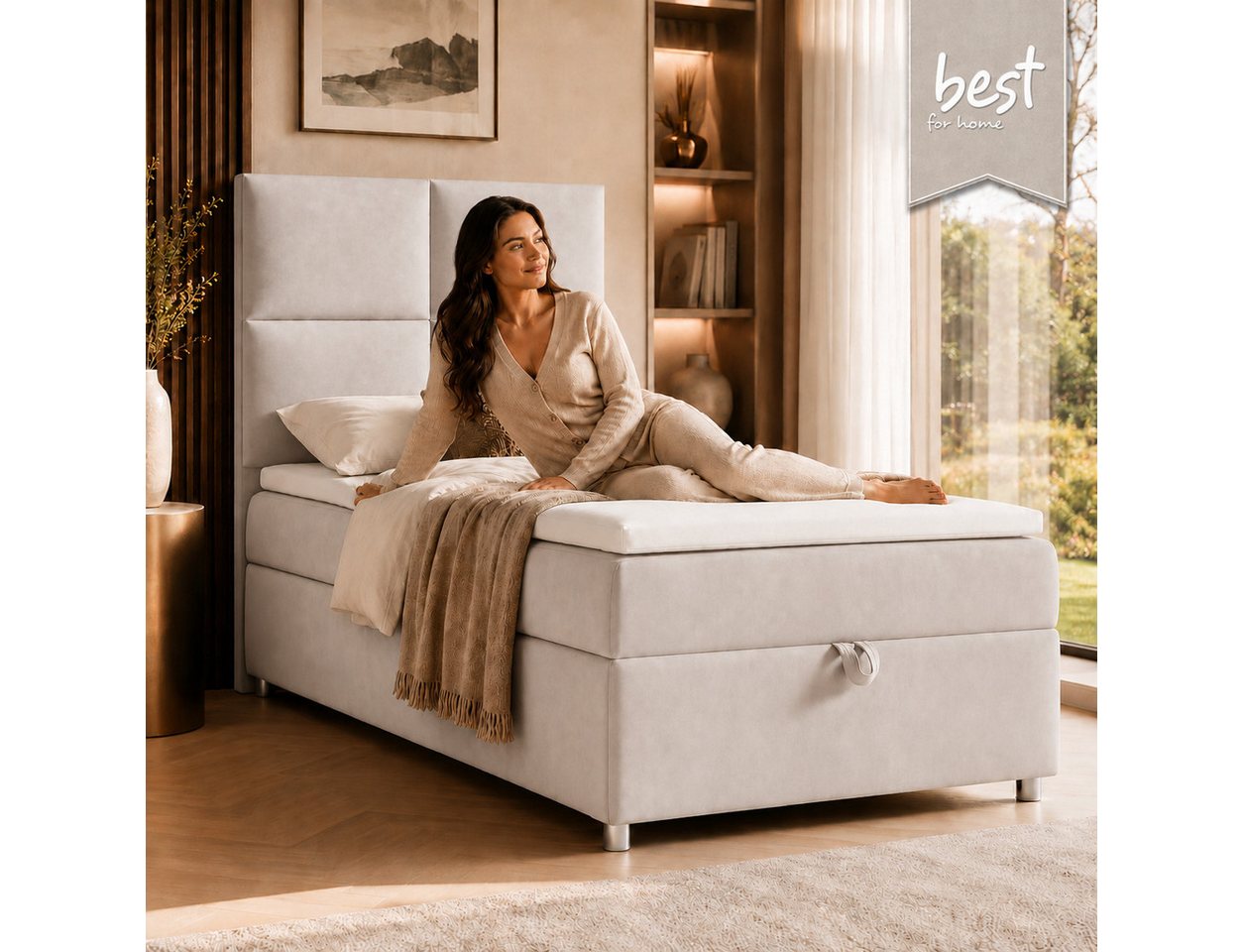 Best for Home Boxspringbett Trinity K-2 mit Bettkasten & Topper – Komfort & Stauraum (Einzelbett, Hotelbett, Polsterbett gepolstertes Kopfteil, Jugendbett, Kind – Bild 2 von 5