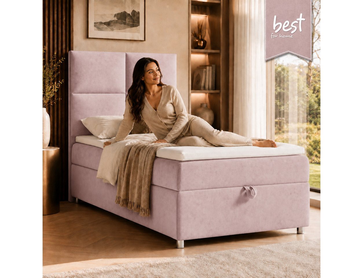 Best for Home Boxspringbett Trinity K-2 mit Bettkasten & Topper – Komfort & Stauraum (Einzelbett, Hotelbett, Polsterbett gepolstertes Kopfteil, Jugendbett, Kind – Bild 2 von 5